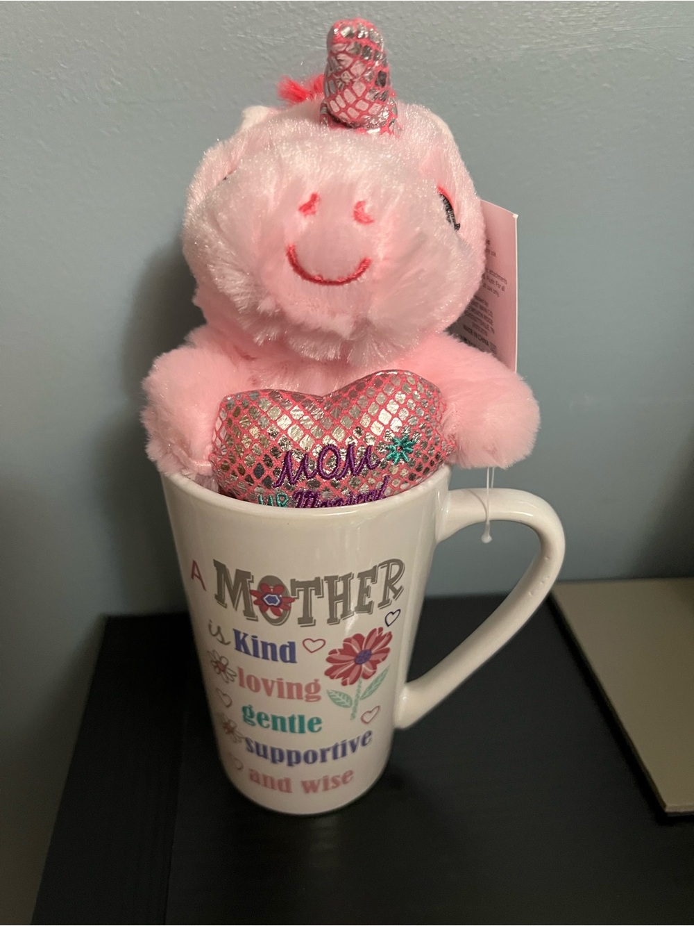 Pink Plush Unicorn in Sentimental Mom 14 oz Mug NWT
